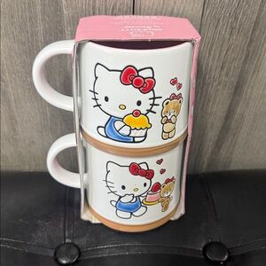 New Blue Sky Clayworks Hello Kitty & Teddy Bear White Textured Coffee Mugs Mug